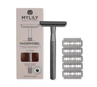 MYLILY® Rasoio ecologico con 5 lamette da barba I rasoio barba manuale | rasoio donna riutilizzabile o per rasoio corpo uomo I rasoio di sicurezza donna I rasoio metallo senza plastica I argento