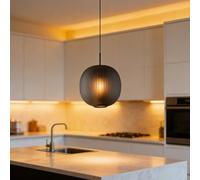 MyLjp Lampada A Sospensione Moderna E27 Regolabile Altezza Con Paralume Vetro Righe Verticali Per Tavolo Da Biliardo Bar Tavolo Da Pranzo Cucina Arredamento Caffetteria Lampadario Nero(1 head)