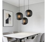 MyLjp Lampada A Sospensione Moderna E27 Regolabile Altezza Con Paralume Vetro Righe Verticali Per Tavolo Da Biliardo Bar Tavolo Da Pranzo Cucina Arredamento Caffetteria Lampadario Nero(3 heads)