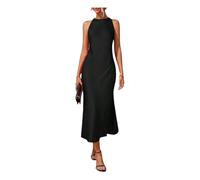 MYLLJBD Abiti Abito Lungo da Donna, Elegante Vestito Sexy per Ospite di Seta Drappeggiata Il Collo Tondo -Nero-s
