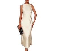 MYLLJBD Abiti Abito Lungo da Donna, Elegante Vestito Sexy per Ospite di Seta Drappeggiata Il Collo Tondo -Bianco-l