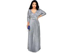 MYLLJBD Abiti Damigella d'Onore Abito da Sera con Gonna A Pieghe Lunghe Maniche Donna-Argento-XL