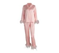MYLLJBD Pigiami Cantaloni A Maniche Lunghe Set di Pigiami, Piume Abiti da Casa-Rosa-m