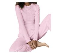 MYLLJBD Pigiami Cuore Cavo Jacquard Pagina per Due Pezzi Set Maniche Lunghe E Pantaloni Lunghi Abiti da Casa-Rosa-m