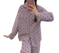 MYLLJBD Pigiami da Donna Pigiama da Donna in Cotone, Set A Maniche Lunghe, con Bottoni, Pantaloni, Pigiama, Caldo, Invernale, Taglie Forti, Cardigan, Abbigliamento da Casa-a-XXL
