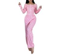 MYLLJBD Pigiami Pantaloni Abbottonati in Pizzo Stampato da Donna E Set di Abbigliamento Salotto-Rosa-XL