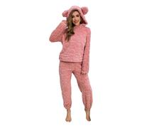 MYLLJBD Pigiami Set di Velluto Cotone con Cappuccio E Auricolare Il Pigiama da Donna Simpatico -Rosa Scuro-XL