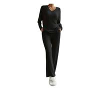 MYLLJBD Pigiami Top-Sciolta A V, Pantaloni Dritti Casual, Abito Due Pezzi, Abiti da Casa-Nero-XL