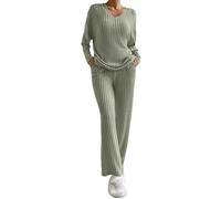 MYLLJBD Pigiami Top-Sciolta A V, Pantaloni Dritti Casual, Abito Due Pezzi, Abiti da Casa-Verde-XXL