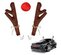 Myluatye Corna Renna per Auto,Legno di renna per decorazione auto, renna di Natale Rudolf Antlers Naso per la decorazione di auto di Natale, accessori per auto automobilistica del veicolo