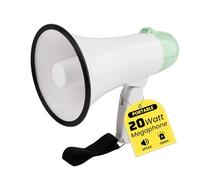 MyMealivos Megafono portatile megafono a corna da 20 Watt di potenza, modalità voce e sirena/allarme, con controllo del volume e cinturino (bianco e verde)