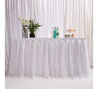 MYMM 9ft / 274cm Bianco Gonna da Tavolo, Garza da scrivania in Tulle Romantico, Decorazione da tavola, tovaglia da Tavolo per Tutu con Fiocchi di Neve, per Shower, Matrimonio, Compleanno,Natale