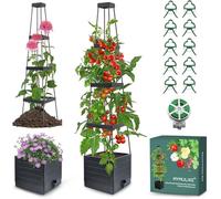 MYMULIKE Aiuola da Giardino Rialzata con Graticcio, 147 cm, Cassa per Piante da Pomodoro con Graticcio Rialzato per Piante Rampicanti, Cassa per Pomodori con Auto-Irrigazione, per Uso Interno ed