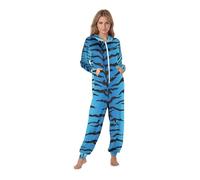 Mymyguoe Accogliente tuta da donna, tuta intera lunga, con motivo leopardato, con cappuccio, motivo tigre blu, tuta o costume, Blu, XXL
