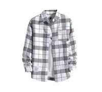 Mymyguoe - Camicia da lavoro da uomo a quadri, camicia da uomo per boscaiolo, camicia da tempo libero, longsleeve, camicia a maniche lunghe, camicia a quadri, camicia con revers, camicia button down