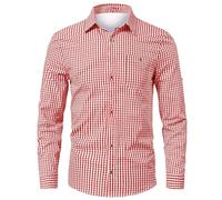 Mymyguoe Camicia da uomo a maniche lunghe, a quadri, per il tempo libero, festival, casual, Oktoberfest, abbigliamento tradizionale a quadri, camicia a quadri, Colore: rosso, XL