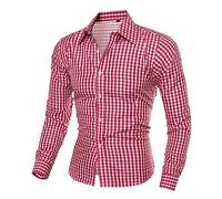 Mymyguoe Camicia da uomo a quadri, per Oktoberfest, camicia a quadri, slim fit, colletto rovesciato, camicia a maniche lunghe, per il tempo libero, Oktoberfest, Colore: rosso, M