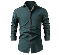 Mymyguoe Camicia da uomo in cotone denim, a maniche lunghe, da cowboy, senza stiratura, slim fit, per il tempo libero, normale, in cotone, Bu2, M
