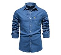 Mymyguoe Camicia in denim, da uomo, a maniche lunghe, slim fit, da lavoro, in jeans, elasticizzata, senza stiratura, stile cowboy, camicia da lavoro, a maniche lunghe, per il tempo libero, Q1 Blu, XXL