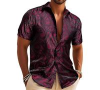 Mymyguoe Camicia in raso da uomo a maniche corte, con colletto rovesciato, stampa 3D, per il tempo libero, alla moda, per l'estate e la spiaggia, per festival, Colore: rosso, M