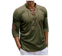 Mymyguoe Camicia medievale da uomo con lacci Henley Shirt Viktorian a maniche lunghe Stretch per uomo steampunk pirata camicia rinascimentale collo alto camicia con lacci camicie per il tempo libero