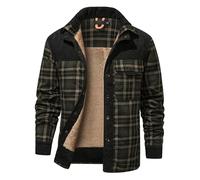 Mymyguoe Camicia termica da uomo in pile, calda, in flanella, per il tempo libero, con tasche multiple, calda giacca invernale, verde militare, S