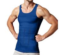 Mymyguoe Canottiera da uomo, a compressione, per dimagrire la pancia, per il sentiero, ad asciugatura rapida, per la pancia, Blu, XL