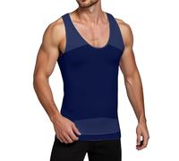 Mymyguoe Canottiera da uomo, a compressione, per dimagrire la pancia, per il sentiero, ad asciugatura rapida, per la pancia, 02 blu navy, M
