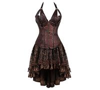 Mymyguoe Corsetto da donna steampunk a petto intero vestito corsetto halloween donna corsetto burlesque pelle pirata abito corpetto gotico vintage retrò burlesque pelle pirata gonna, 02 marrone., S