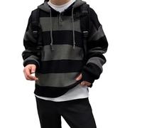 Mymyguoe Felpa con cappuccio a righe da uomo Y2K a righe a maniche lunghe morbida felpa streetwear abbigliamento maglione autunno inverno felpa con cappuccio, Nero , XL