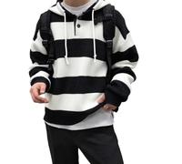 Mymyguoe Felpa con cappuccio a righe da uomo Y2K a righe a maniche lunghe morbida felpa streetwear abbigliamento maglione autunno inverno felpa con cappuccio, bianco, XXL