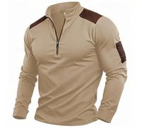 Mymyguoe Felpa da uomo a nido d'ape con cerniera a 1/4, maglietta a maniche lunghe, tattica, colletto alto, senza cappuccio, pullover da streetwear, cachi, L