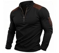 Mymyguoe Felpa da uomo a nido d'ape con cerniera a 1/4, maglietta a maniche lunghe, tattica, colletto alto, senza cappuccio, pullover da streetwear, Nero , L