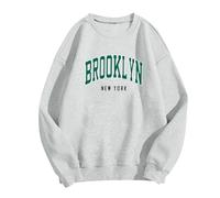 Mymyguoe Felpa da uomo Brooklyn Pullover da lavoro Top Y2K Streetwear Top Baggy Felpa a maniche lunghe Pullover Comodo Maglione Basic Maglietta Sportiva Letter Graphic Print Manica Lunga Girocollo