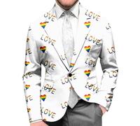 Mymyguoe Giacca arcobaleno, da uomo, LGBTQ, per il tempo libero, per feste, matrimoni, balli di fine anno, carnevale, con stampa zebra, giacca con un bottone, blazer Rainbow LGBTQ, bianco, L