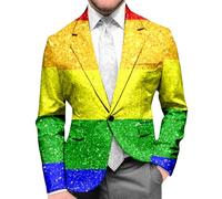 Mymyguoe Giacca arcobaleno, da uomo, LGBTQ, per il tempo libero, un bottone, blazer Rainbow LGBTQ, vestito per feste, matrimoni, balli di fine anno, carnevale, costume colorato con stampa zebra