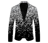 Mymyguoe Giacca con paillette, da uomo, blazer festival, feste, club, spettacolo, costume da carnevale, giacche da uomo, con un bottone, per smoking feste, hippie, 06 nero, S