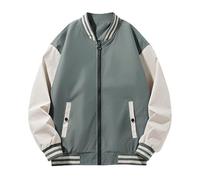 Mymyguoe Giacca da aviatore, da uomo, con blocco di colore, casual, sottile, per le mezze stagioni, per l'autunno, da baseball, per il tempo libero, leggera, giacca sportiva, verde, XL
