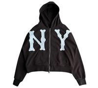 Mymyguoe Giacca da mezza stagione da uomo Y2K, Hip-Hop Harajuku, felpa con cappuccio New York, streetwear, con chiusura lampo, con cappuccio ricamato, marrone, S