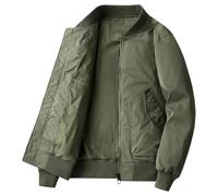 Mymyguoe Giacca da pilota da uomo, oversize, vintage, con colletto alto, per l'autunno, con chiusura lampo, casual, da aviatore, taglie grandi, per il tempo libero, verde, 3XL