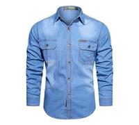 Mymyguoe Giacca di jeans da uomo, slim fit, elasticizzata, con colletto, casual, con taglio denim, giacca funzionale per il tempo libero, giacca da aviatore, Blu, L