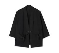 Mymyguoe Giacca di lino da uomo, kimono, traspirante, a maniche corte, a 3/4, accappatoio, camicia da notte, maglietta, cardigan, vintage, giacca Haori, abbigliamento tradizionale giapponese, Nero