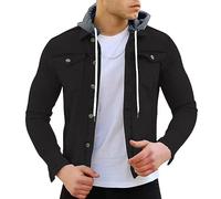 Mymyguoe Giacca in jeans da uomo con cappuccio, in denim, per il tempo libero, per le mezze stagioni, da uomo, a vento, per lo streetwear, Nero , XXL