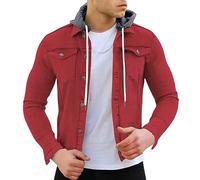 Mymyguoe Giacca in jeans da uomo con cappuccio, in denim, per il tempo libero, per le mezze stagioni, da uomo, a vento, per lo streetwear, Colore: rosso, XXL