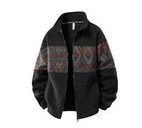 Mymyguoe Giacca in pile vintage da uomo con colletto alto, giacca invernale in pile, casual, per Natale, 3D, etnica azteca, invernale, giacca calda Sherpa Retro, Nero , 4XL