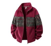 Mymyguoe Giacca in pile vintage da uomo con colletto alto, giacca invernale in pile, casual, per Natale, 3D, etnica azteca, invernale, giacca calda Sherpa Retro, Colore: rosso, L