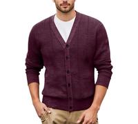 Mymyguoe Giacca tradizionale da uomo, con scollo a V, vestibilità normale, cardigan, cardigan, cardigan, cardigan, tinta unita, colletto a maniche lunghe, maglione, Colore: rosso, 4XL