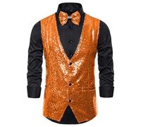 Mymyguoe Gilet con paillettes, da uomo, metallizzato, lucido, per feste, danza, discoteca, anni '70, per carnevale, carnevale, carnevale, con scollo a V, slim fit, Colore: arancione., XXL