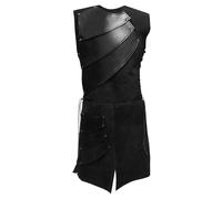 Mymyguoe Gilet da cavaliere vichingo da uomo pirata armatura lungo gilet costume da cavaliere adulto costume da cavaliere senza maniche tunica in pelle larp abbigliamento cavaliere pirata west gotico