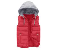 Mymyguoe Gilet trapuntato, da uomo, con cappuccio, bicolore e caldo, traspirante, slim fit, gilet invernale, senza maniche, gilet sportivo antivento, Colore: rosso, 4XL